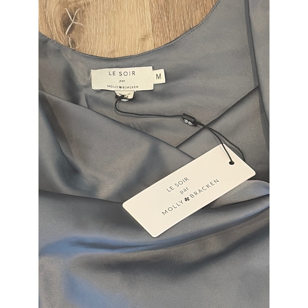 Molly Bracken Le Soir Satin Cowl Neck Top Gunmetal Grey MW114CN Size M NWT